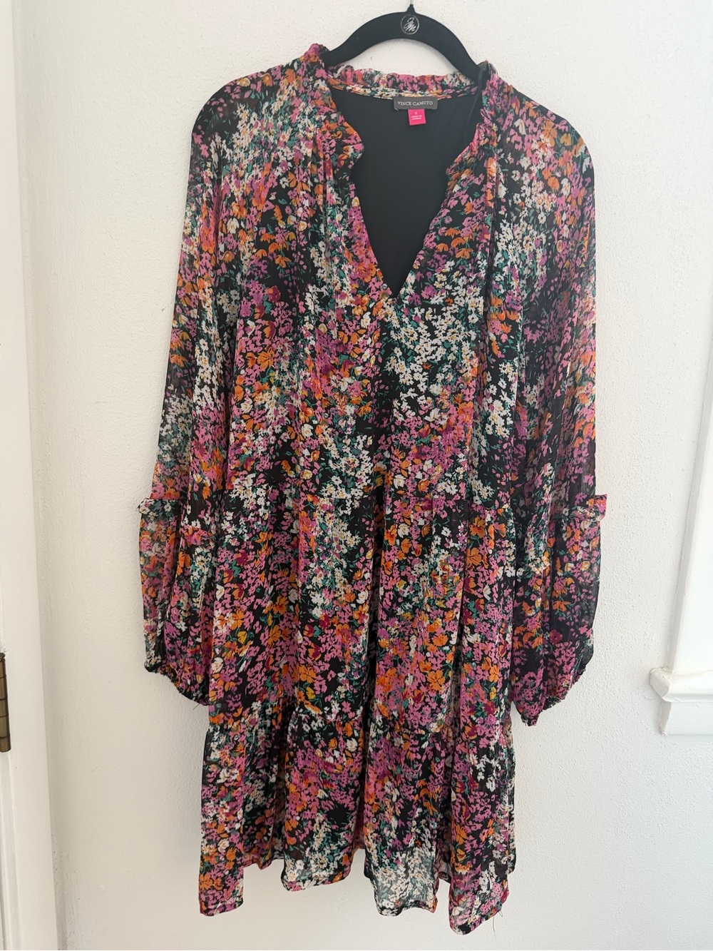 Vince Camuto Black Floral Tunic Dress with Pink, Orange and White Accents